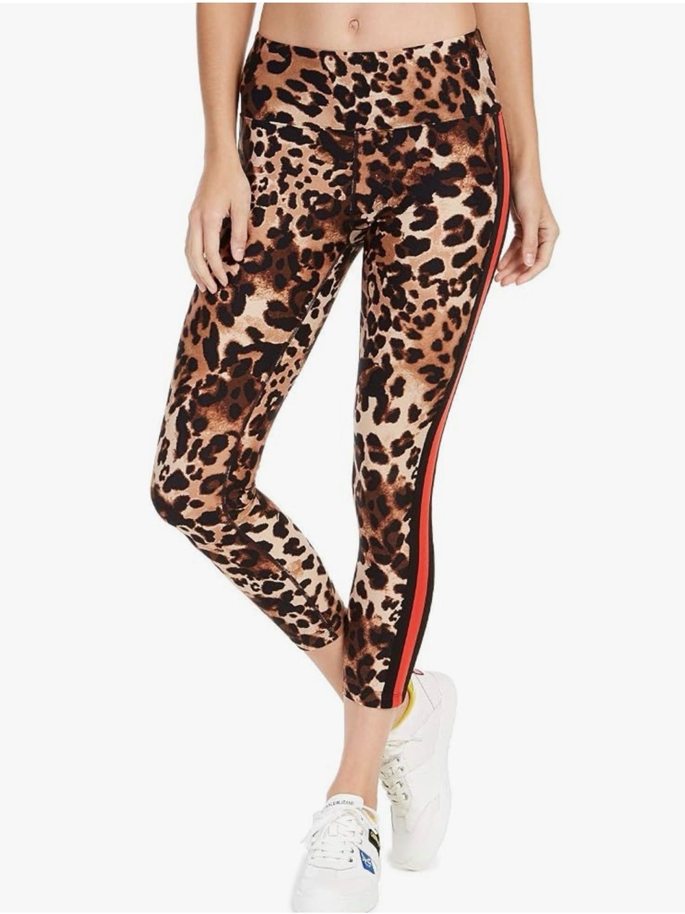 Calvin Klein Leopard-Print Cropped Leggings with Red Side Stripe